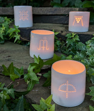 Load image into Gallery viewer, Wheel of the Year Symbol mini porcelain tealight holder