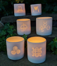 Load image into Gallery viewer, Wheel of the Year Symbol mini porcelain tealight holder