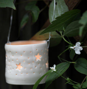 Stars hanging mini porcelain tealight holder