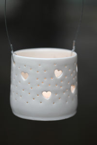 Hearts hanging mini porcelain tealight holder