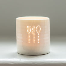 Load image into Gallery viewer, Foodie gift, this ceramic tealight holder has a fork, knife and spoon. Restaurant table decoration. Foodie present.