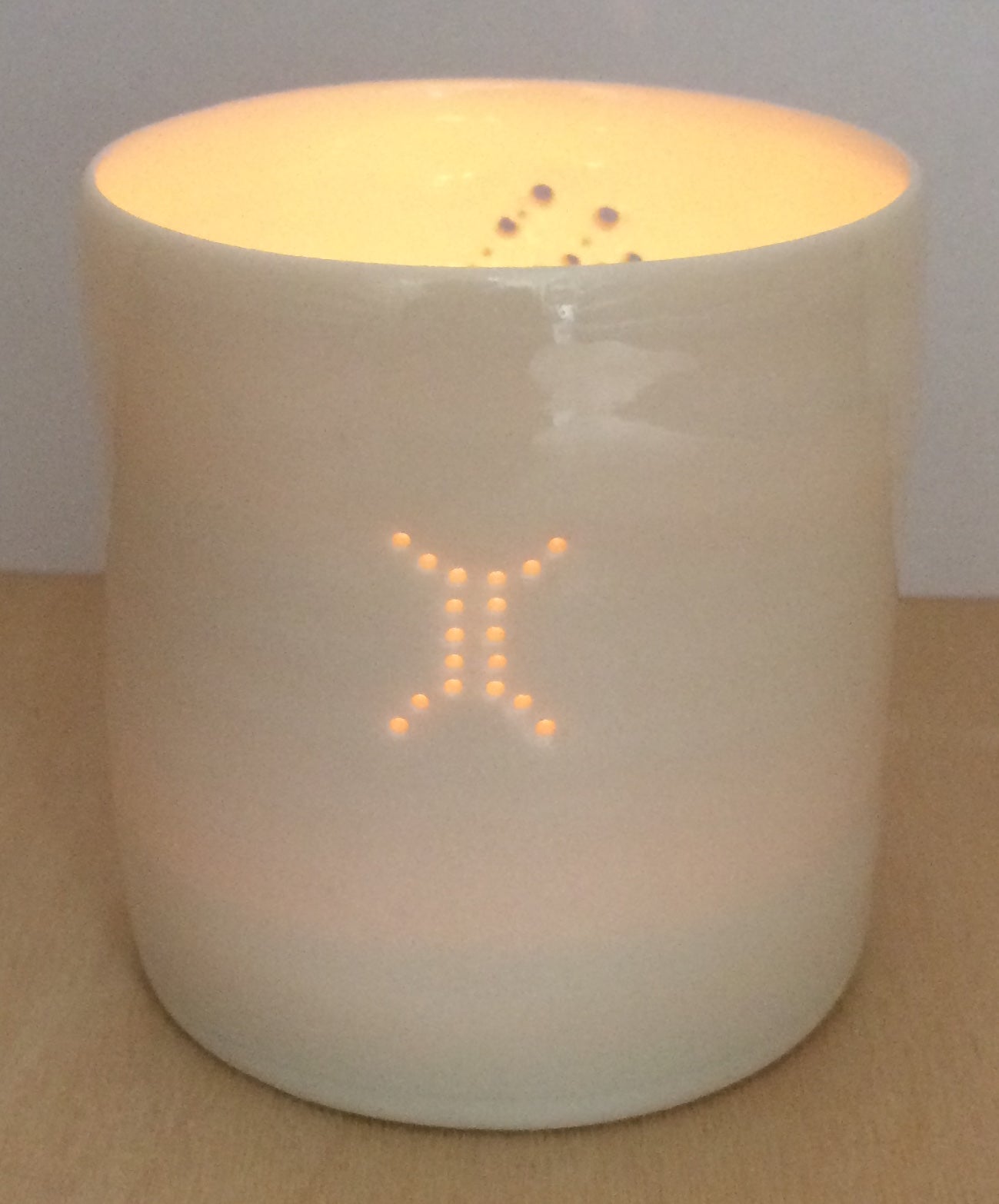 Porcelain candle holder with astrological symbol of Gemini. Twins and birthdays. Zodiac present.