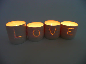 Love letter mini porcelain tealight holder set