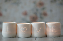Load image into Gallery viewer, Love Heart letter minis porcelain tealight holder set
