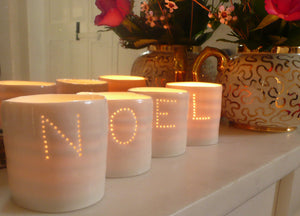 Noel letter mini porcelain tealight holder set