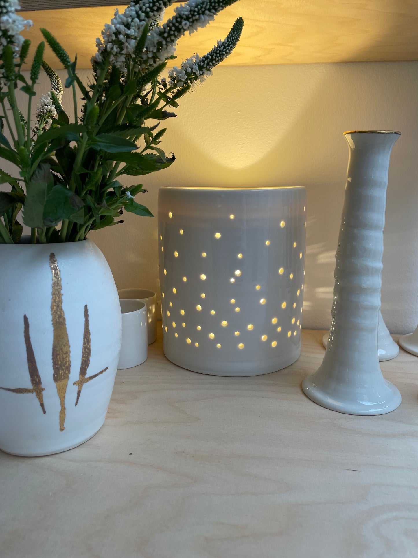 Thrown pierced porcelain lamp
