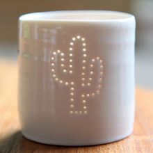 Load image into Gallery viewer, Porcelain tealight candle holder with a cactus design. Perfect for tequila lovers or sun seekers.
