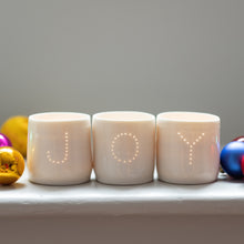 Load image into Gallery viewer, Joy letter mini porcelain tealight holder set
