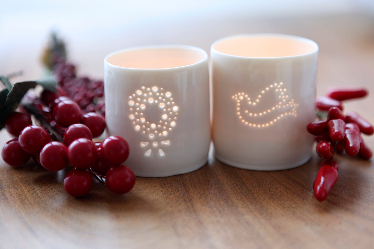 Wreath mini porcelain tealight holder