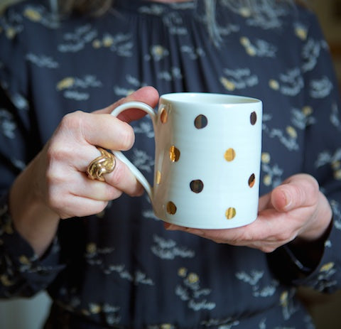 Gold Lustre spotted porcelain mug
