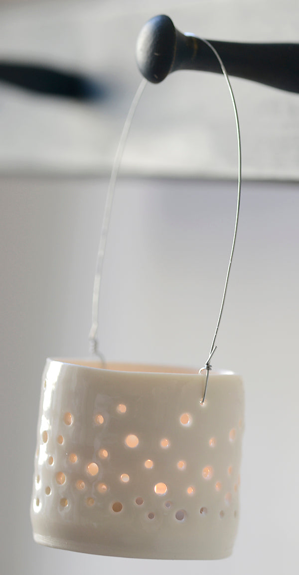 Champagne hanging mini porcelain tealight holder