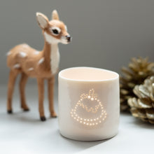 Load image into Gallery viewer, A Christmas pudding themed candle holder. Ceramics porcelain tealight candle holder. Christmas gift. Decoration.
