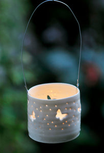 Flutter hanging mini porcelain tealight holder