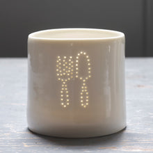 Load image into Gallery viewer, Fork &amp; Trowel mini porcelain tealight holder
