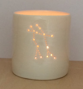 Porcelain candle holder with astrological constellation of Gemini. Twins and birthdays. Zodiac present.