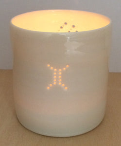 Porcelain candle holder with astrological symbol of Gemini. Twins and birthdays. Zodiac present.