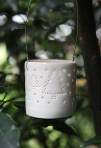 Snowy Forest hanging mini porcelain tealight holder