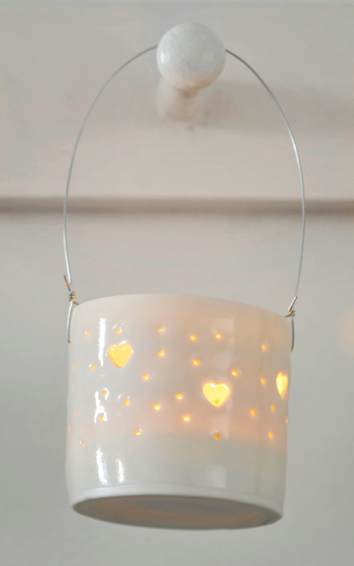 Hearts hanging mini porcelain tealight holder