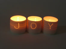 Load image into Gallery viewer, Joy letter mini porcelain tealight holder set
