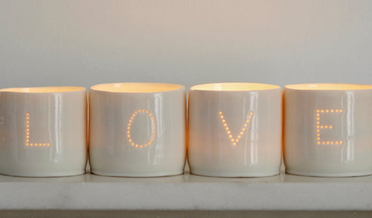 Love letter mini porcelain tealight holder set