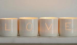 Love letter mini porcelain tealight holder set