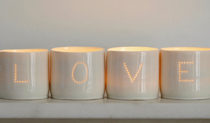 Love letter mini porcelain tealight holder set