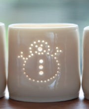 Load image into Gallery viewer, Snowman mini porcelain tealight holder

