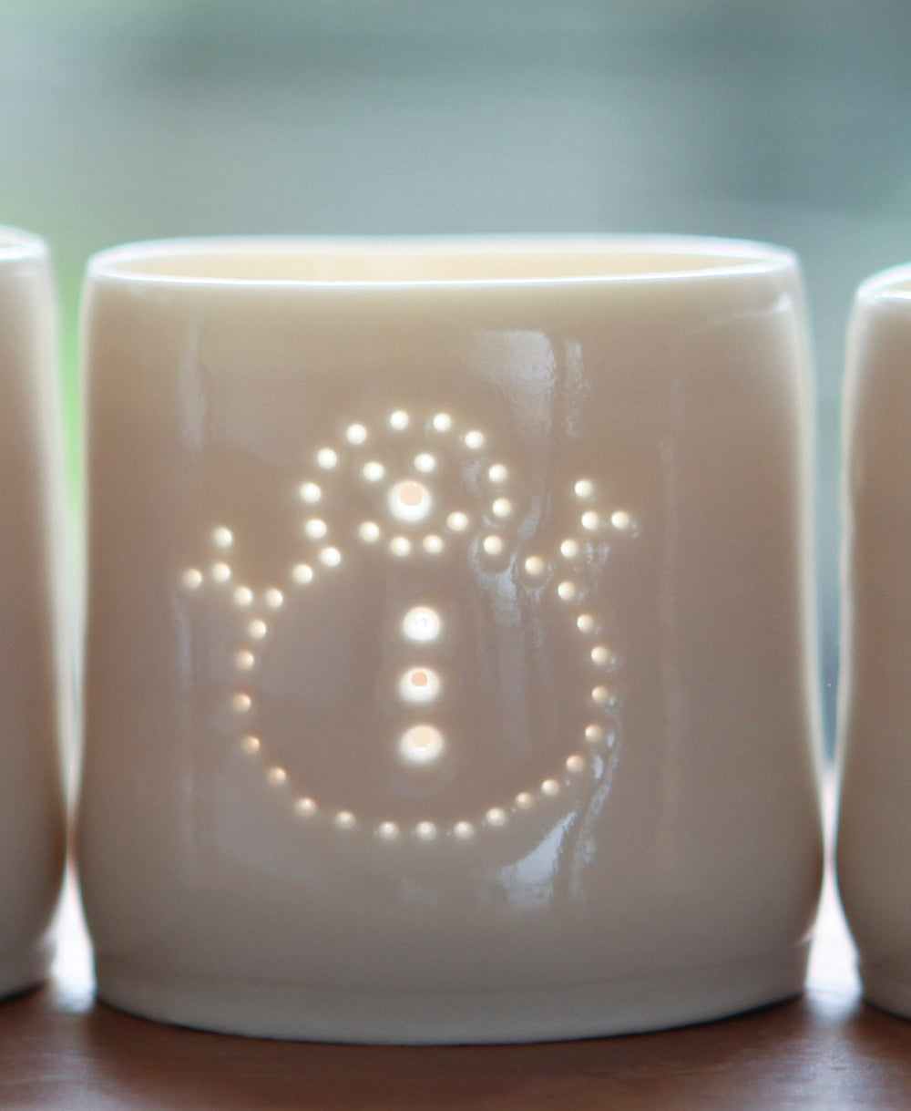 Snowman mini porcelain tealight holder
