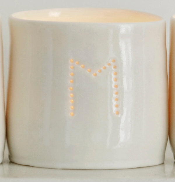 Letter mini porcelain tealight holders