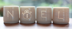 Noel snowman letter mini porcelain tealight holder set