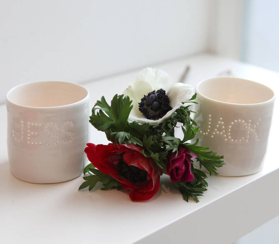 Personalised mini porcelain tealight holder