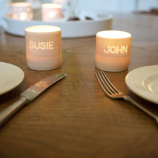 Personalised mini porcelain tealight holder