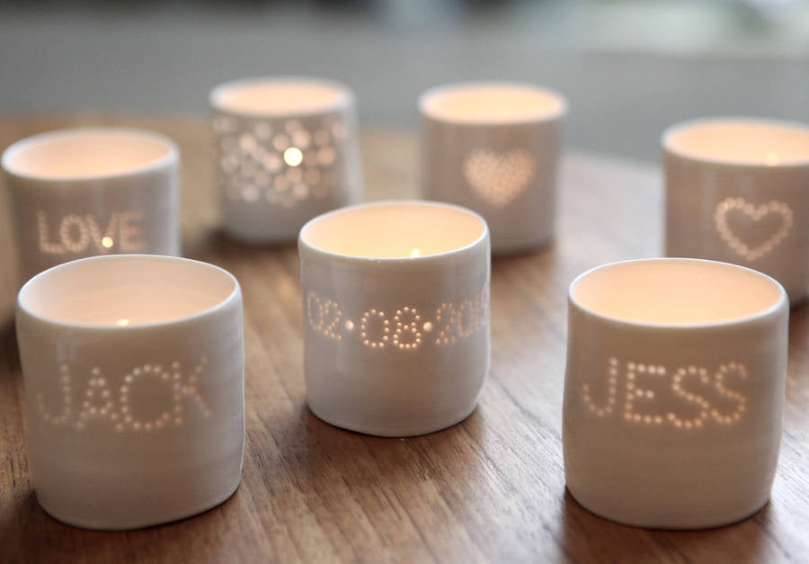Personalised mini porcelain tealight holder
