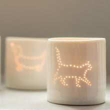 Load image into Gallery viewer, Prowling pussycat mini porcelain tealight holder
