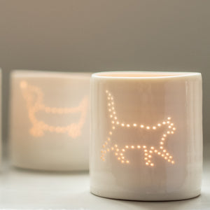 Prowling pussycat mini porcelain tealight holder