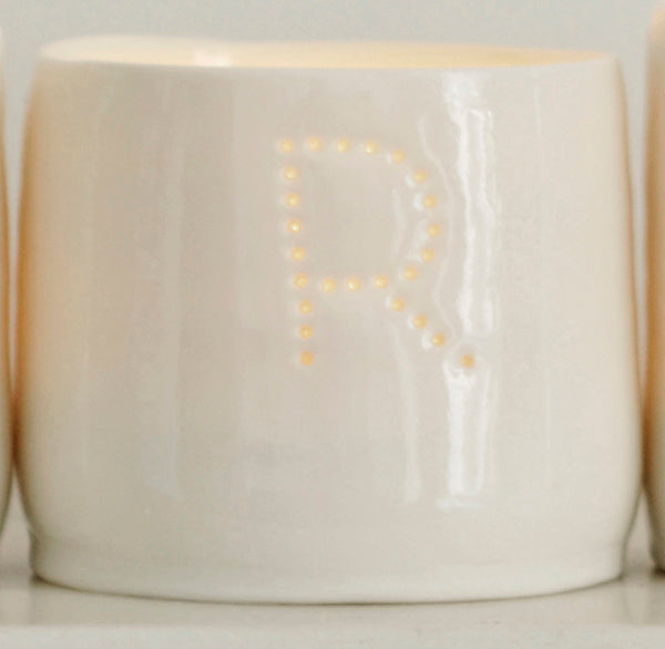 Letter mini porcelain tealight holders