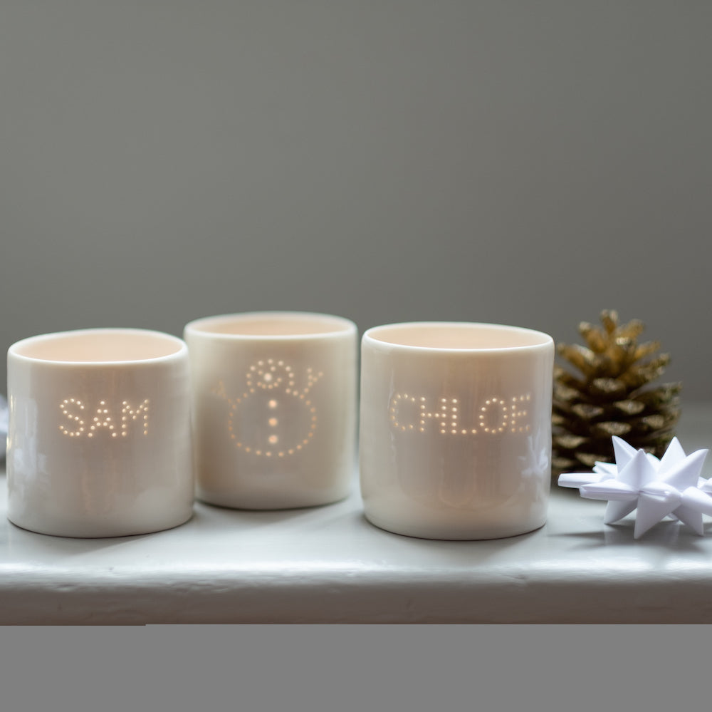 Snowman mini porcelain tealight holder