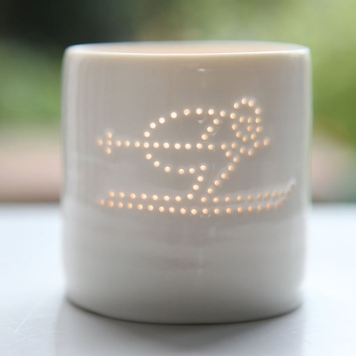 Skier mini porcelain tealight holder
