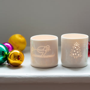 Skier mini porcelain tealight holder
