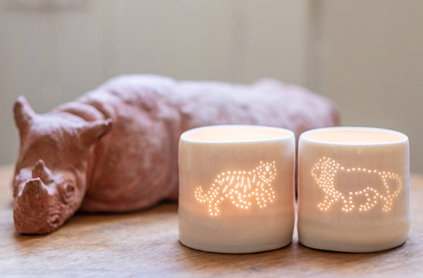 Lion mini porcelain tealight holder